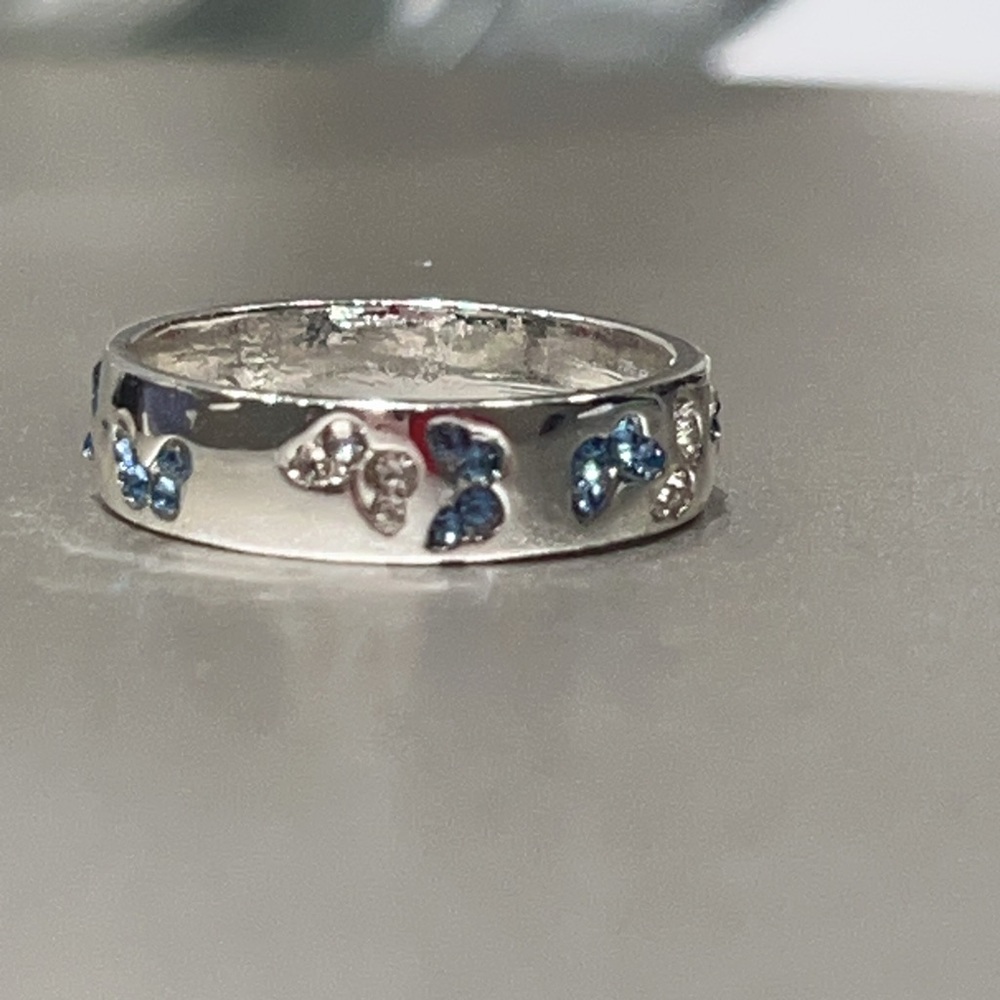 Silver Butterfly Ring with Blue and yellow Accents